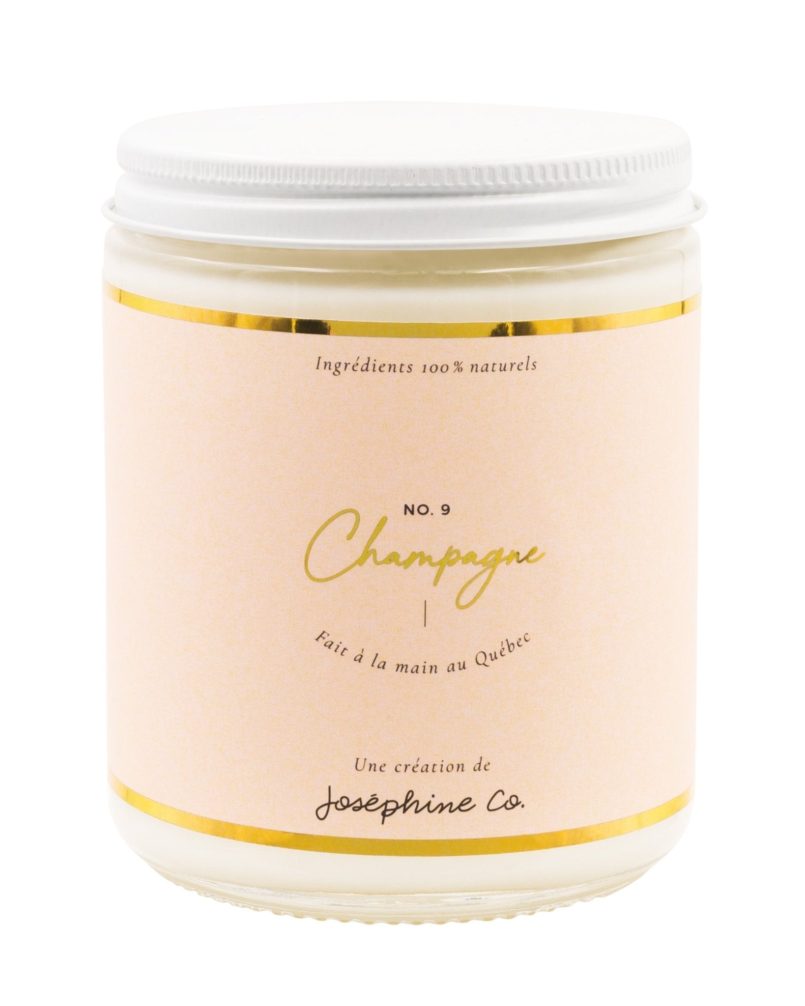 Chandelle parfum Champagne 8 oz artisanale coco-soya, idéale pour créer une ambiance festive et raffinée à la maison